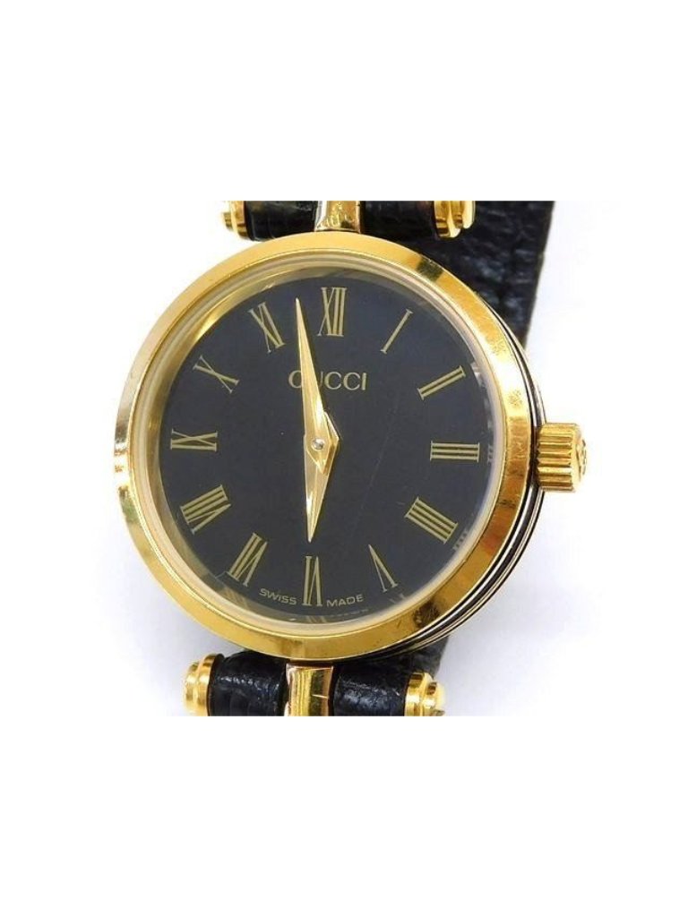 Gucci Watch Antique Quartz Round Dial Gold Black